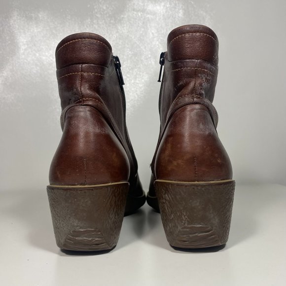 Ecco Women Boots Ankle High Wedge Zip Up Leather Brown Sz 7 - Picture 4 of 16